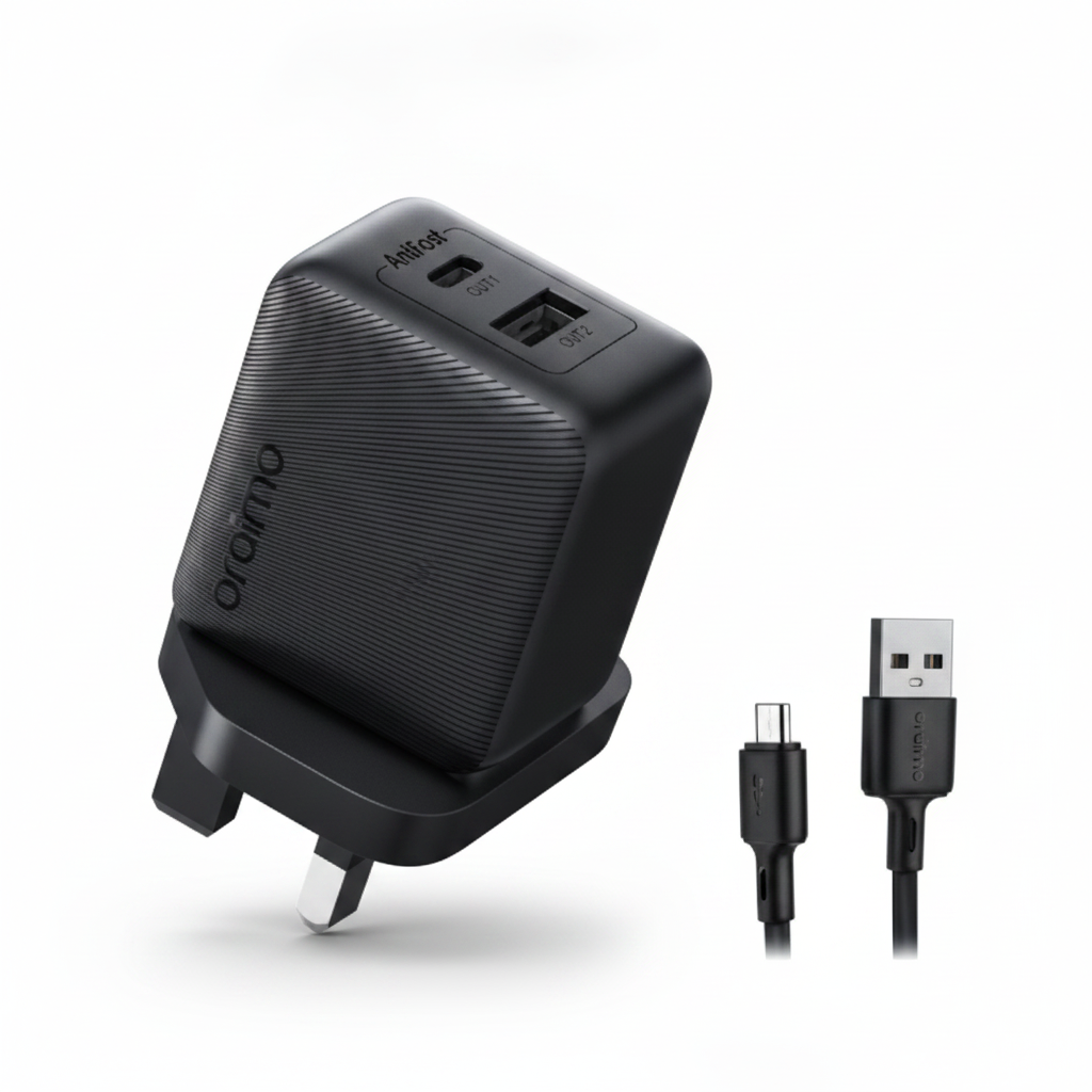 oraimo-dual-port-wall-charger-with-micro-usb-cable Oraimo Cannon 18D 18W Wall Charger Kit - Image 1