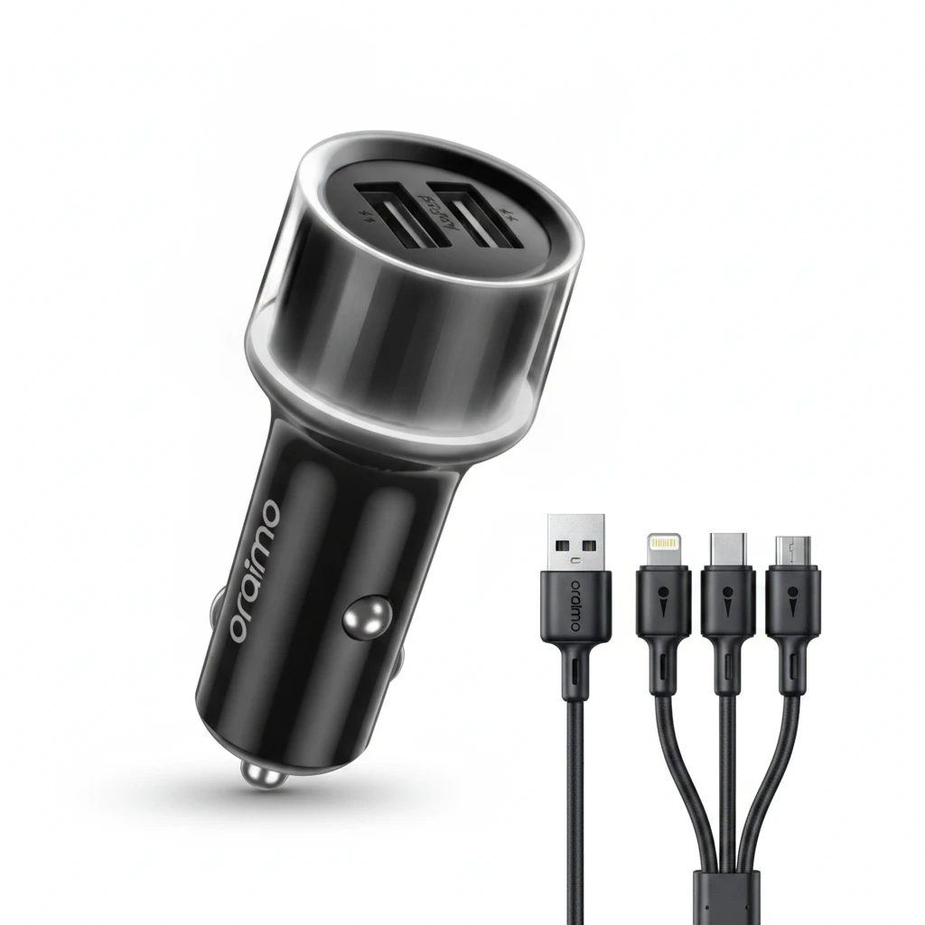 refined-image (5) Oraimo Highway 15 15.5W Dual-USB Car Charger with 3-in-1 Cable - Image 1